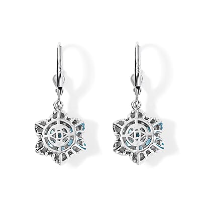 D'Joy Premium Betroka Blue Apatite 2.00 ctw Ocean Bloom Earrings in Rhodium Over Sterling Silver