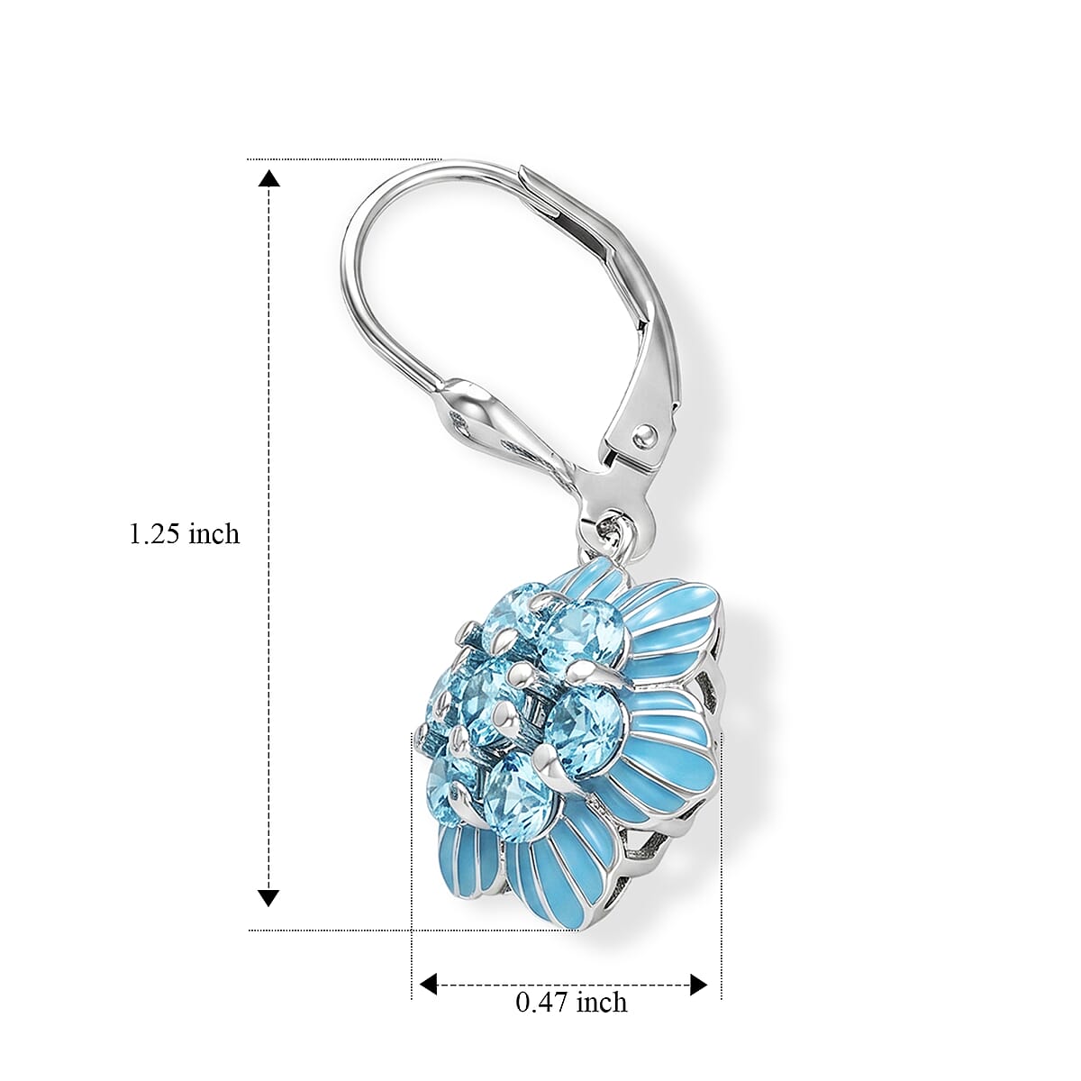 D'Joy Premium Betroka Blue Apatite 2.00 ctw Ocean Bloom Earrings in Rhodium Over Sterling Silver image number 5