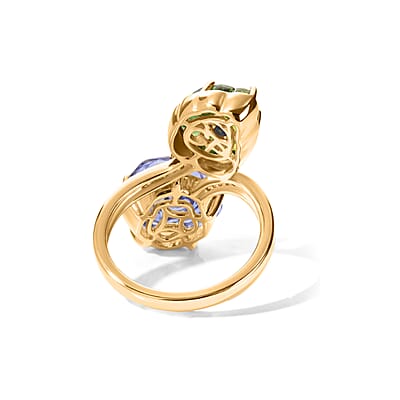 GP Purple and Green Murano Style, White Zircon 0.25 ctw Ring in 18K Vermeil Yellow Gold Over Sterling Silver (Size 6.0)