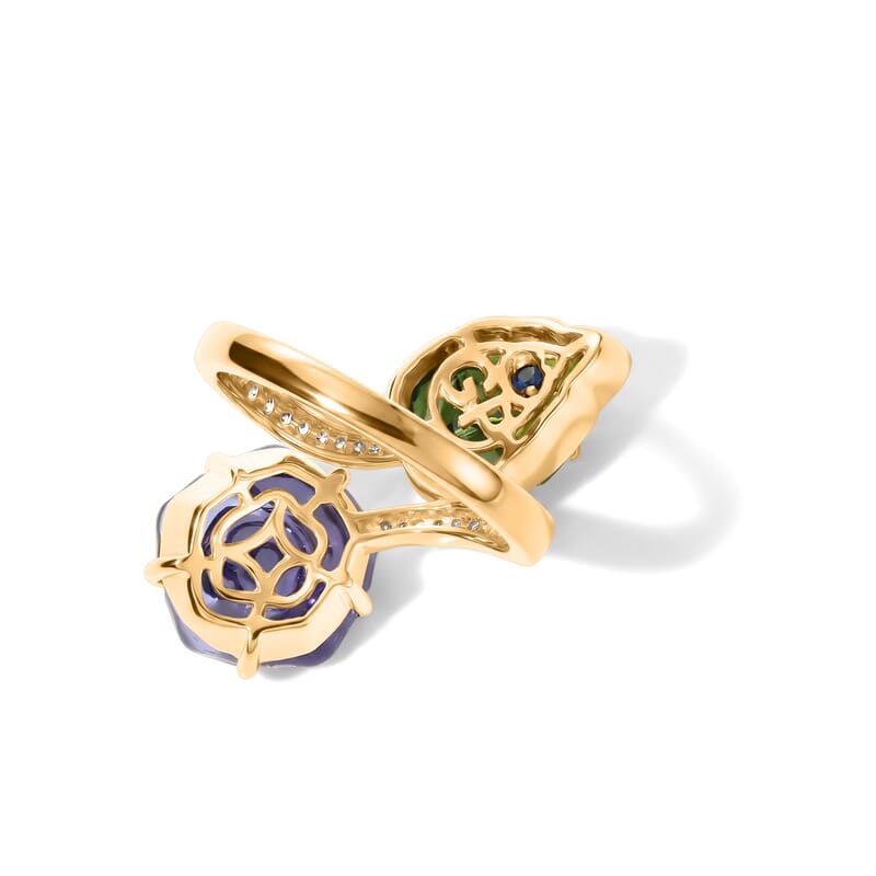 GP Purple and Green Murano Style, White Zircon 0.25 ctw Ring in 18K Vermeil Yellow Gold Over Sterling Silver (Size 7.0)