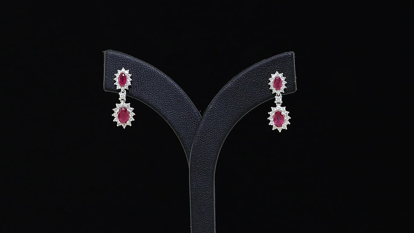 D''Joy AAA African Ruby (FF), White Zircon Earrings in Platinum Over Sterling Silver 2.85 ctw