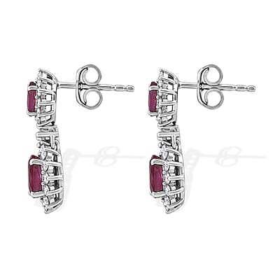 D'Joy AAA African Ruby (FF) and White Zircon 2.85 ctw Earrings in Platinum Over Sterling Silver