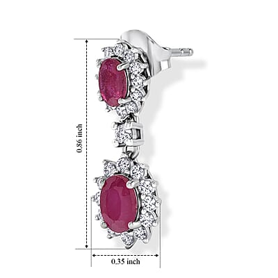 D'Joy AAA African Ruby (FF) and White Zircon 2.85 ctw Earrings in Platinum Over Sterling Silver