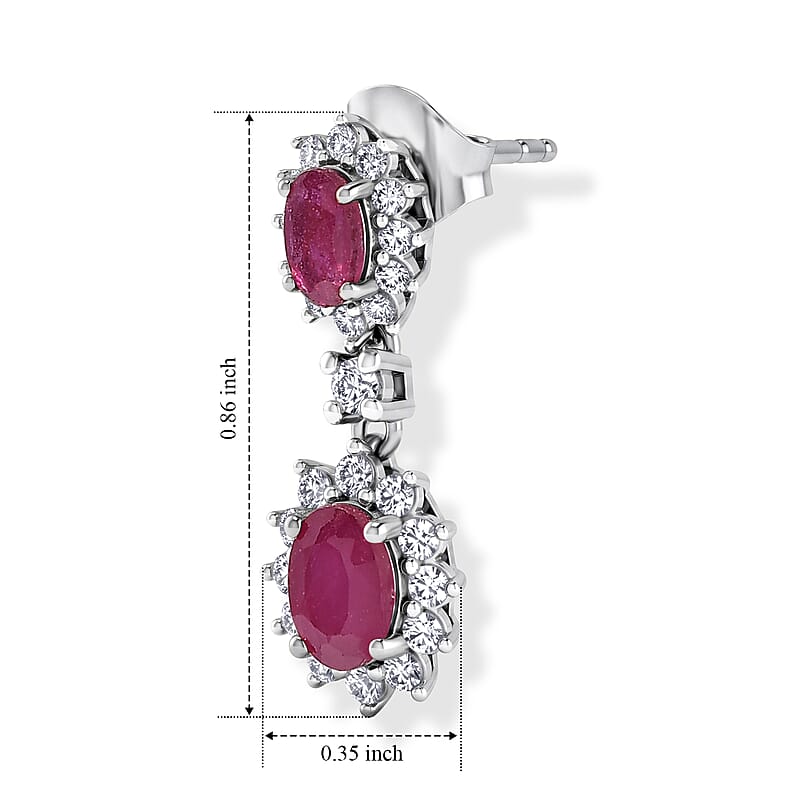 D'Joy AAA African Ruby (FF) and White Zircon 2.85 ctw Earrings in Platinum Over Sterling Silver