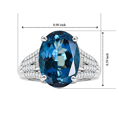 D'Joy London Blue Topaz and Moissanite 7.40 ctw Ocean Citadel Ring in Rhodium Over Sterling Silver (Size 6.0)