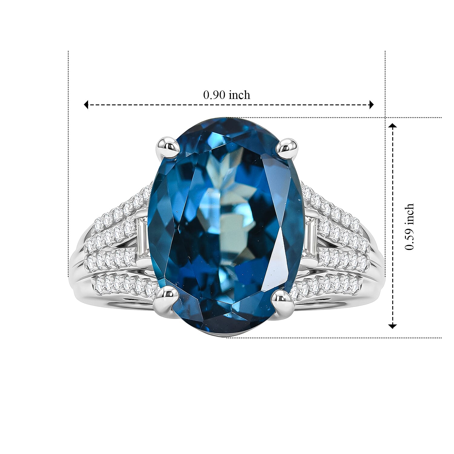 D'Joy London Blue Topaz and Moissanite 7.40 ctw Ocean Citadel Ring in Rhodium Over Sterling Silver (Size 8.0)