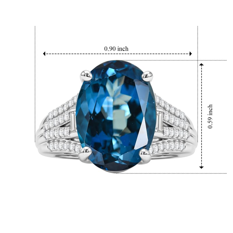 D'Joy London Blue Topaz and Moissanite 7.40 ctw Ocean Citadel Ring in Rhodium Over Sterling Silver (Size 8.0)