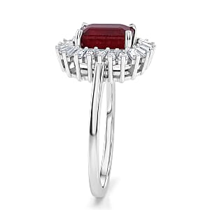 D'Joy Niassa Ruby (FF) and Moissanite 3.10 ctw Imperial Frame Ring in Rhodium Over Sterling Silver (Size 10.0)