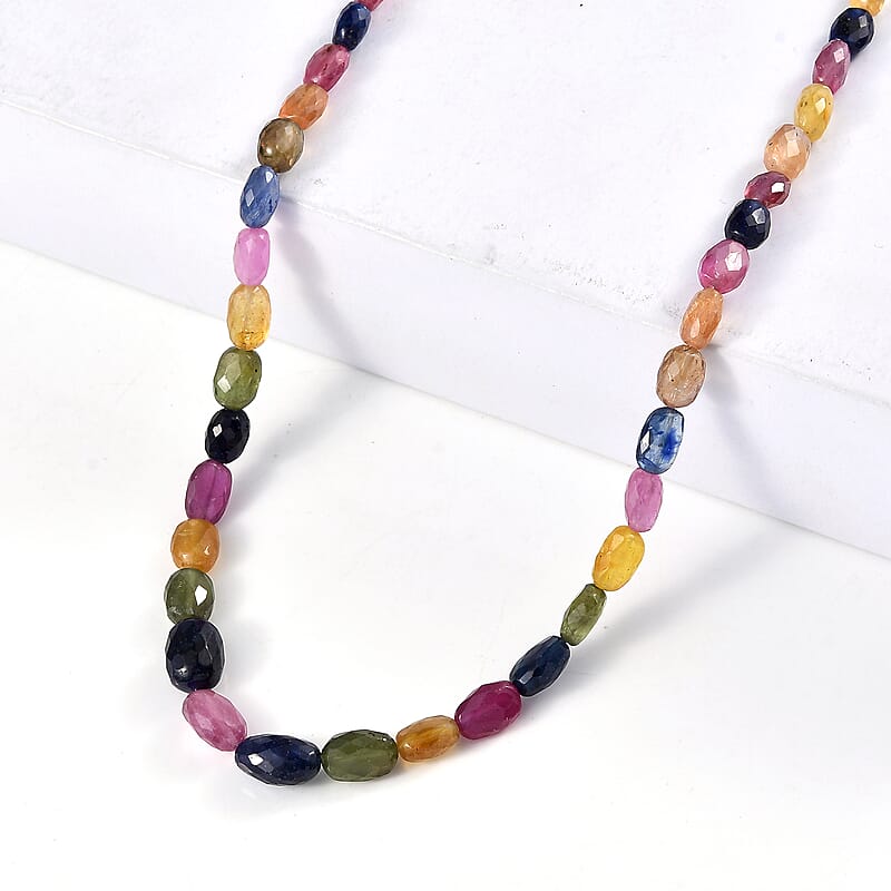 D'Joy Multi Sapphire  Necklace (18-20 Inches) in Rhodium OverSterling Silver 150.00 ctw