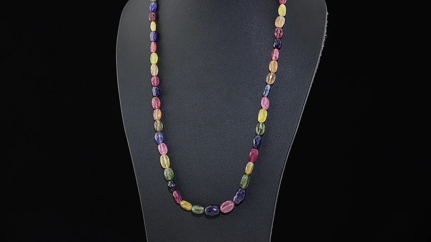 D'Joy Multi Sapphire  Necklace (18-20 Inches) in Rhodium OverSterling Silver 150.00 ctw 8638768