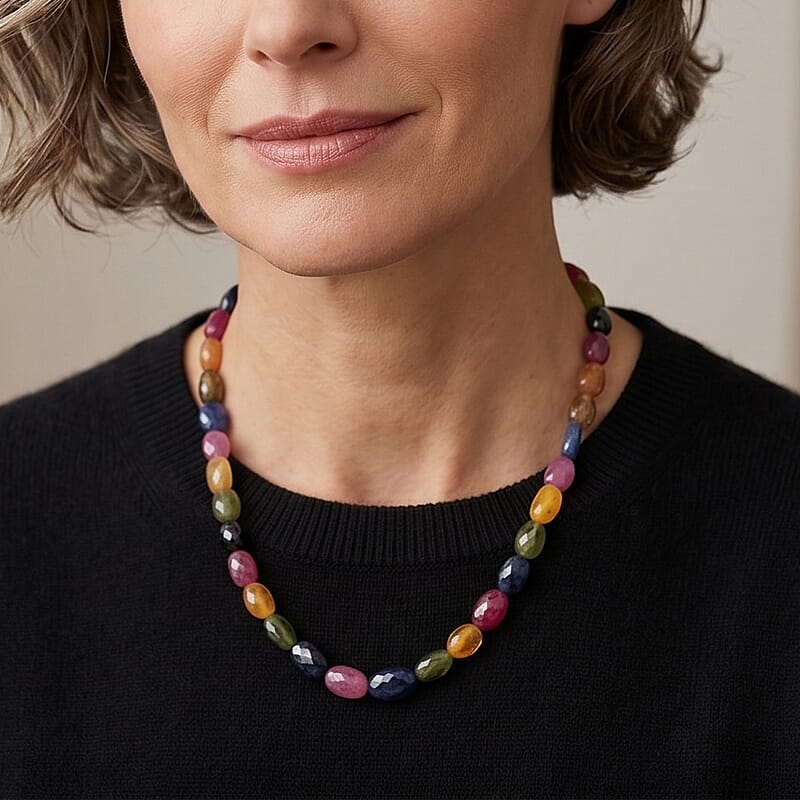 D'Joy Multi Sapphire  Necklace (18-20 Inches) in Rhodium OverSterling Silver 150.00 ctw