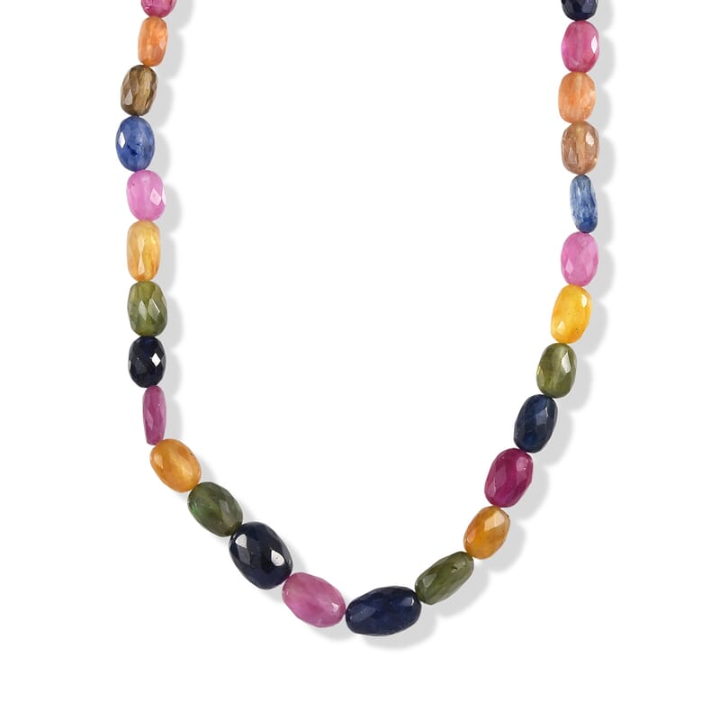 D'Joy Premium Multi Sapphire 150.00 ctw Beaded Necklace in Rhodium Over Sterling Silver (18-20 Inches)