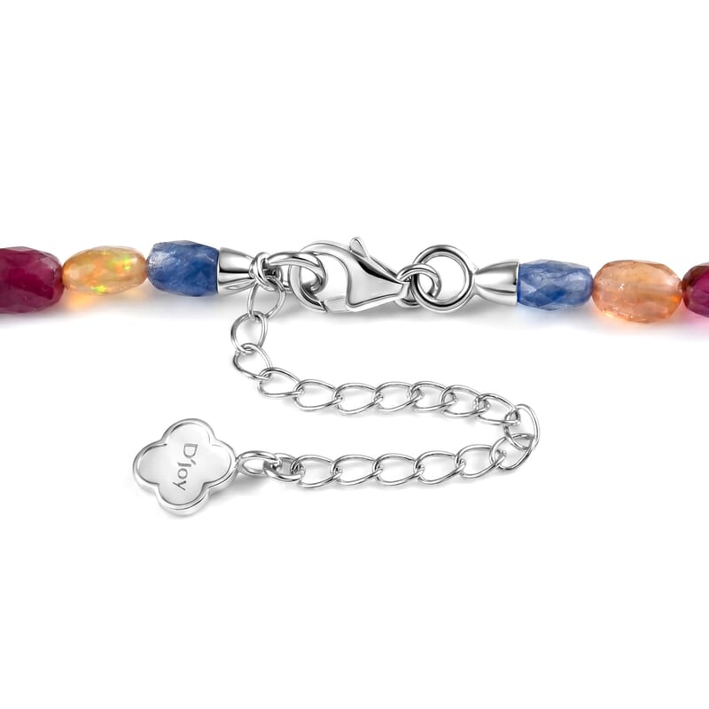 D'Joy Premium Multi Sapphire 150.00 ctw Beaded Necklace in Rhodium Over Sterling Silver (18-20 Inches)