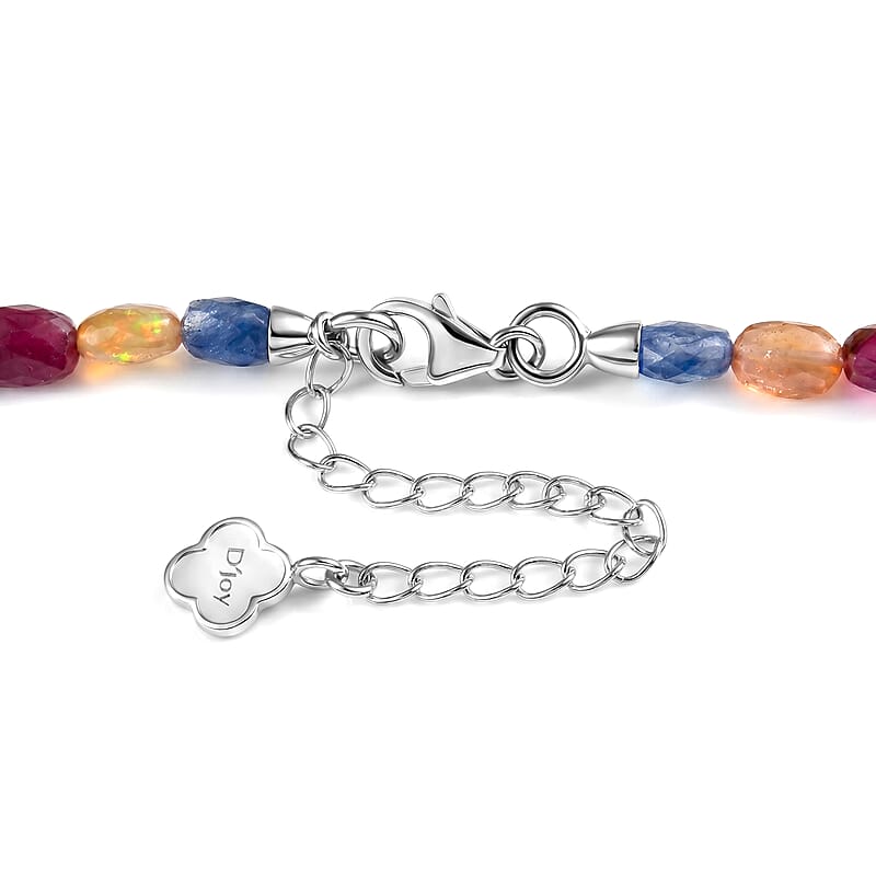 D'Joy Multi Sapphire  Necklace (18-20 Inches) in Rhodium OverSterling Silver 150.00 ctw