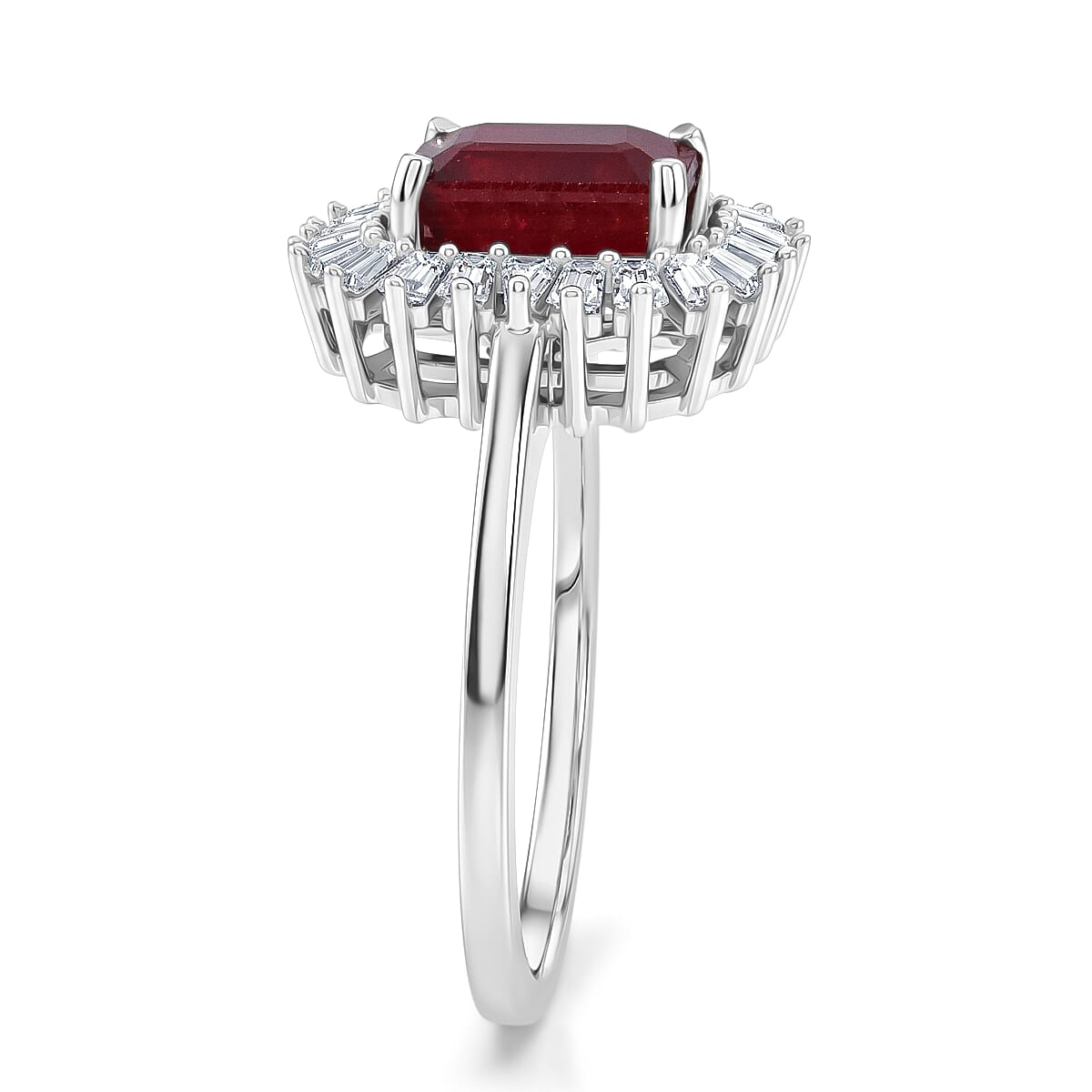 D'Joy Niassa Ruby (FF) and Moissanite 3.10 ctw Imperial Frame Ring in Rhodium Over Sterling Silver (Size 6.0) image number 3