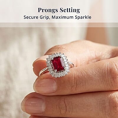 D'Joy Niassa Ruby (FF) and Moissanite 3.10 ctw Imperial Frame Ring in Rhodium Over Sterling Silver (Size 6.0)