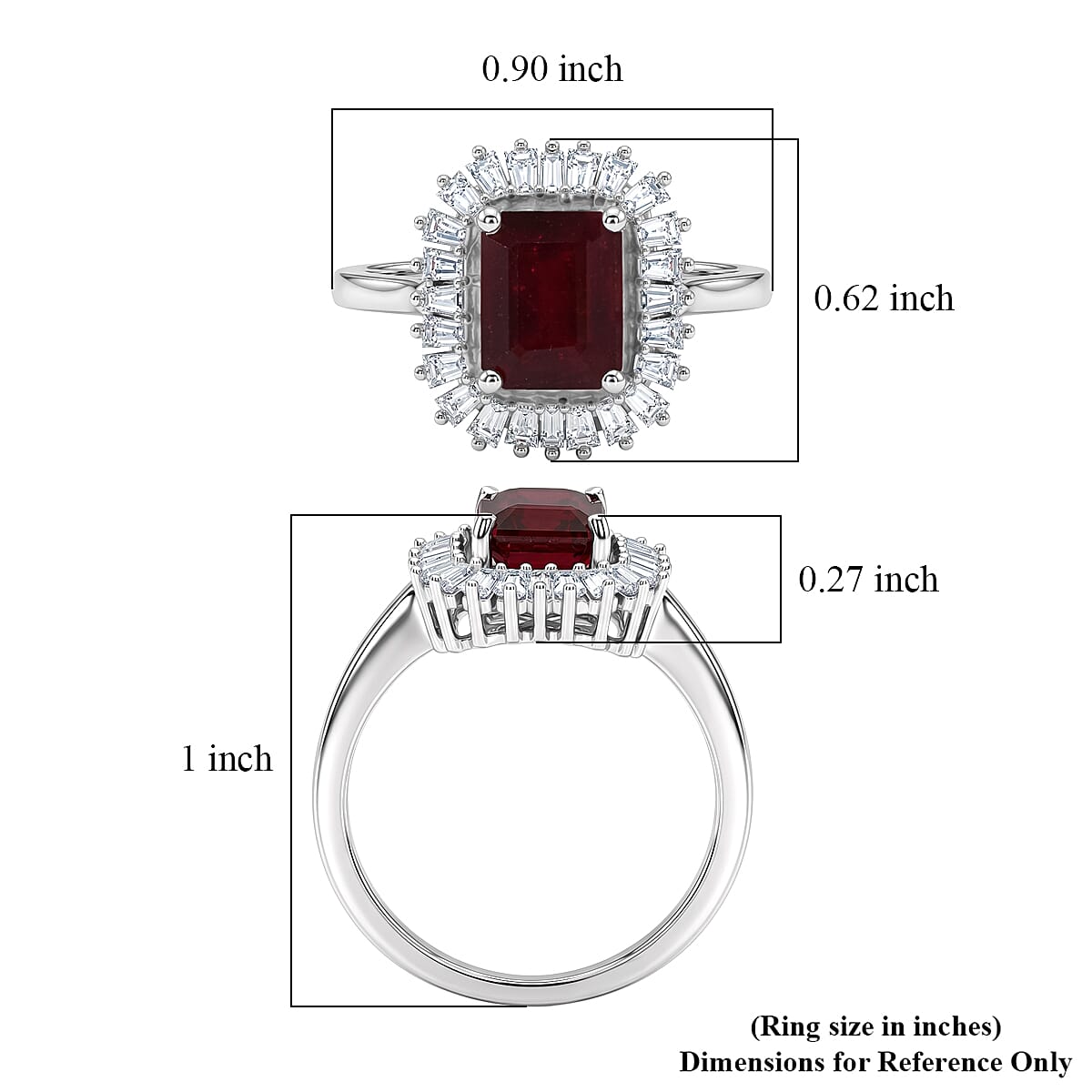 D'Joy Niassa Ruby (FF) and Moissanite 3.10 ctw Imperial Frame Ring in Rhodium Over Sterling Silver (Size 6.0) image number 5