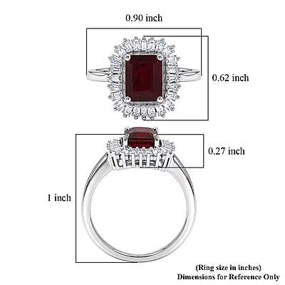 D'Joy Niassa Ruby (FF) and Moissanite 3.10 ctw Imperial Frame Ring in Rhodium Over Sterling Silver (Size 6.0)