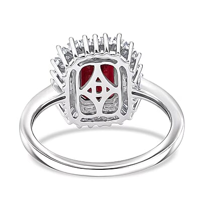 D'Joy Niassa Ruby (FF) and Moissanite 3.10 ctw Imperial Frame Ring in Rhodium Over Sterling Silver (Size 6.0)