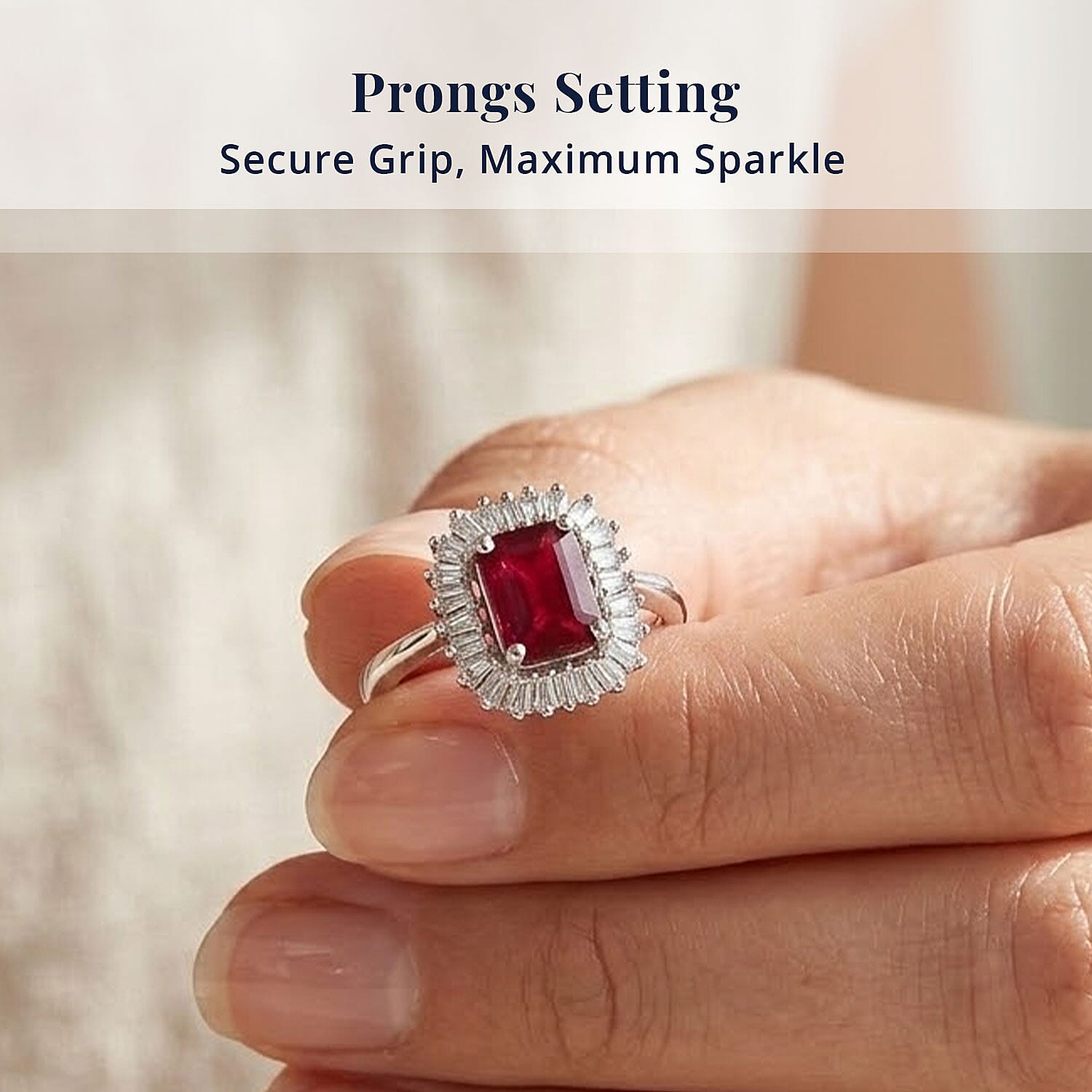D'Joy Niassa Ruby (FF) and Moissanite 3.10 ctw Imperial Frame Ring in Rhodium Over Sterling Silver (Size 7.0)