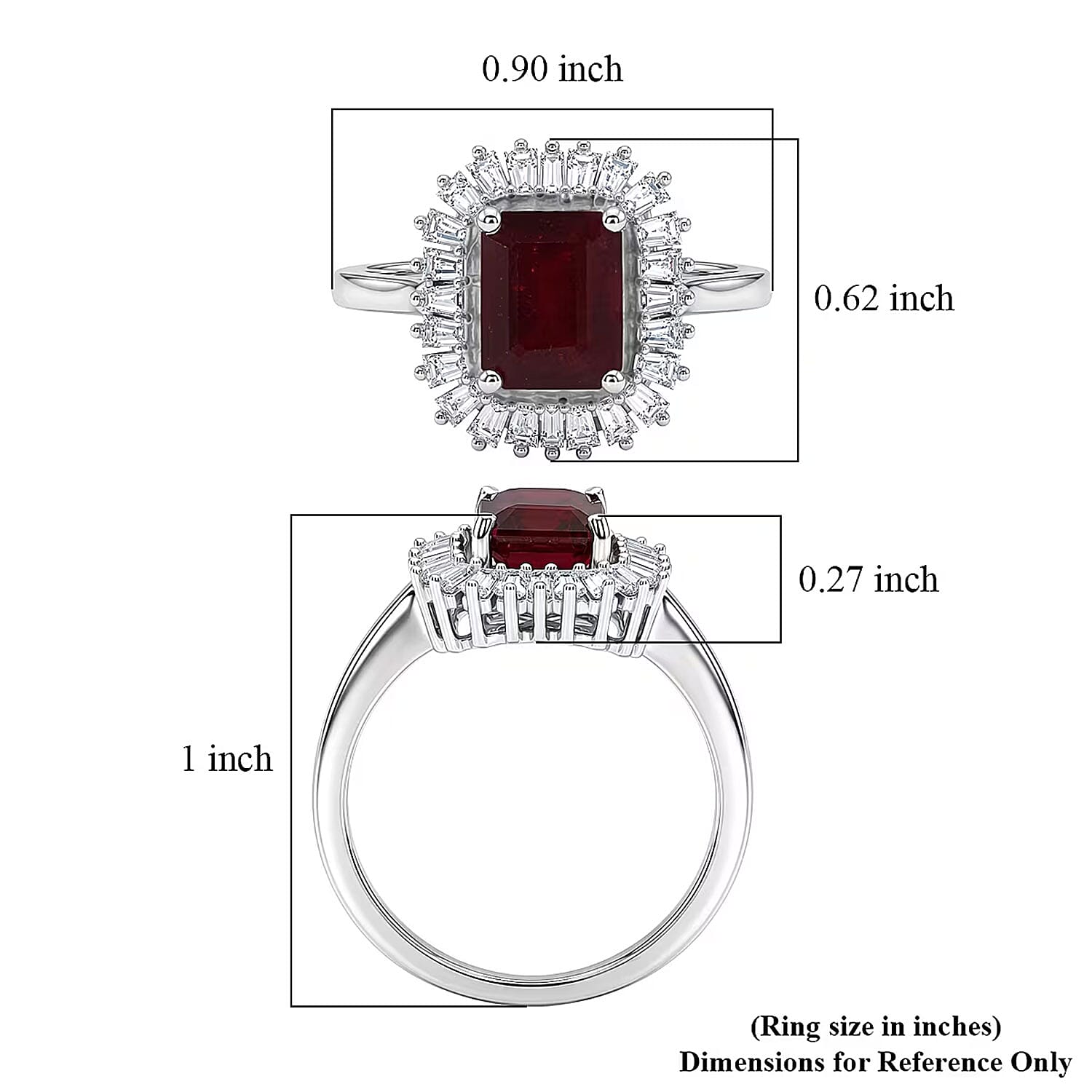 D'Joy Niassa Ruby (FF) and Moissanite 3.10 ctw Imperial Frame Ring in Rhodium Over Sterling Silver (Size 7.0)