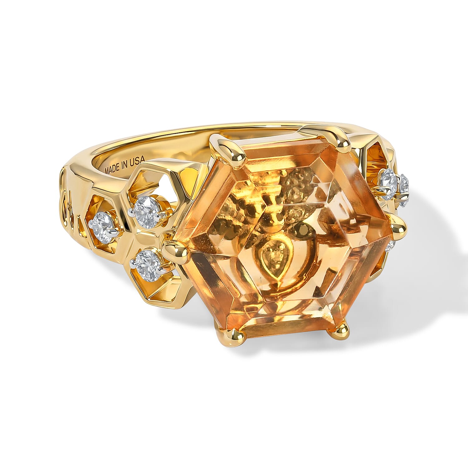 GP Trionfo Collection Brazilian Citrine and Multi Gemstone 7.30 ctw Ring in 18K Vermeil Yellow Gold Over Sterling Silver (Size 6.0)