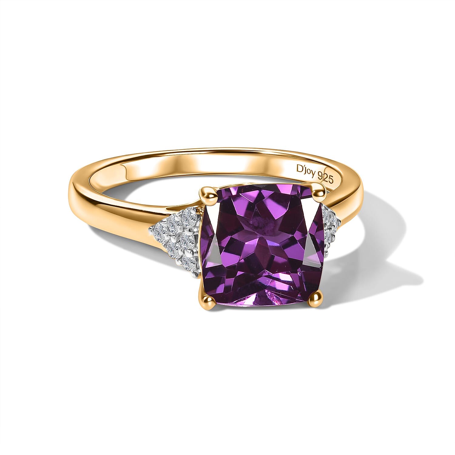 D'Joy Lab Grown Color Change Sapphire and Moissanite 5.50 ctw Ring in 18K Vermeil Yellow Gold Over Sterling Silver (Size 8.5)
