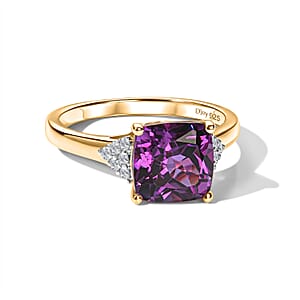 D'Joy Lab Grown Color Change Sapphire and Moissanite 5.50 ctw Ring in 18K Vermeil Yellow Gold Over Sterling Silver (Size 8.5)