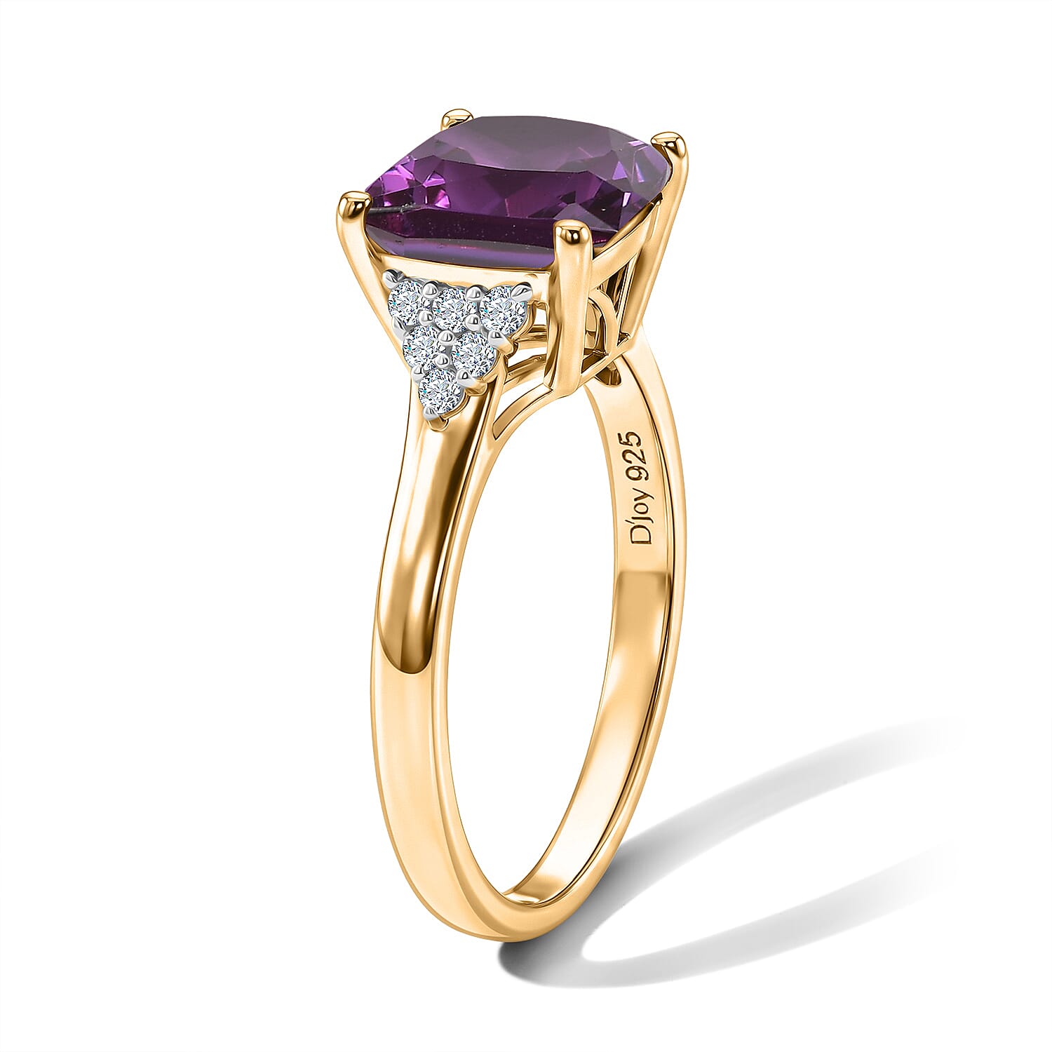 D'Joy Lab Grown Color Change Sapphire and Moissanite 5.50 ctw Ring in 18K Vermeil Yellow Gold Over Sterling Silver (Size 8.5)