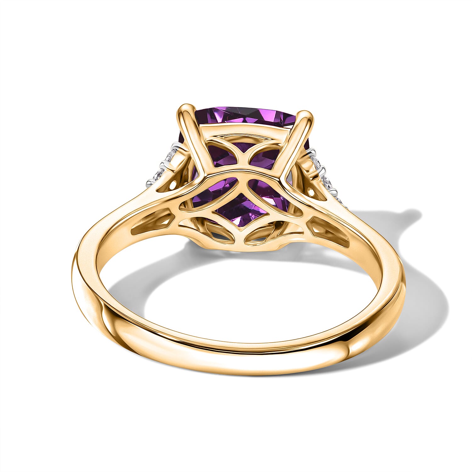 D'Joy Lab Grown Color Change Sapphire and Moissanite 5.50 ctw Ring in 18K Vermeil Yellow Gold Over Sterling Silver (Size 8.5)