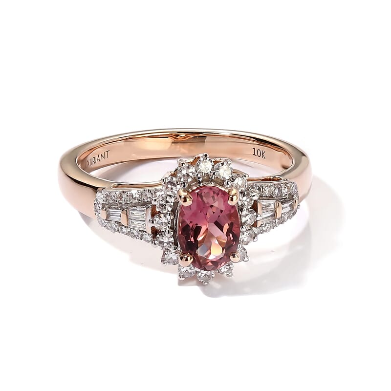 Premium Blush Tourmaline and Luxuriant Lab Grown Diamond E-F VS 1.15 ctw Petals in Blush Ring in 10K Rose Gold (Size  5.0)
