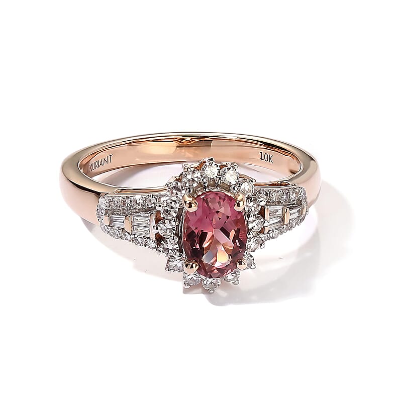Premium Blush Tourmaline and Luxuriant Lab Grown Diamond E-F VS 1.15 ctw Petals in Blush Ring in 10K Rose Gold (Size  5.0)