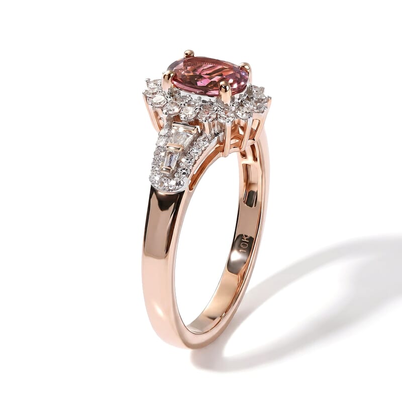 Premium Blush Tourmaline and Luxuriant Lab Grown Diamond E-F VS 1.15 ctw Petals in Blush Ring in 10K Rose Gold (Size  5.0)