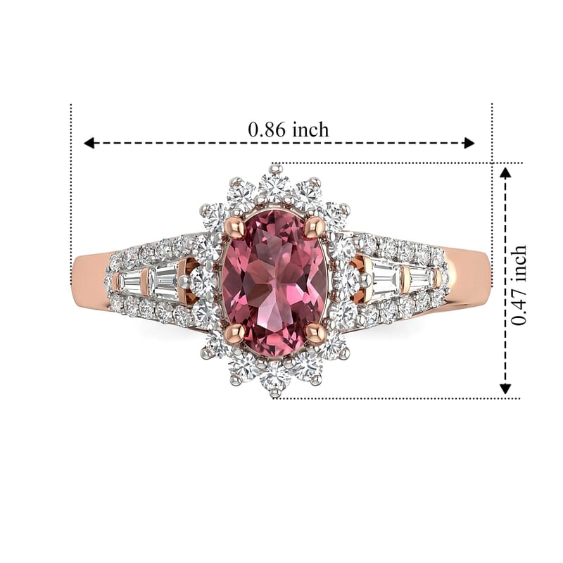 Premium Blush Tourmaline and Luxuriant Lab Grown Diamond E-F VS 1.15 ctw Petals in Blush Ring in 10K Rose Gold (Size  5.0)