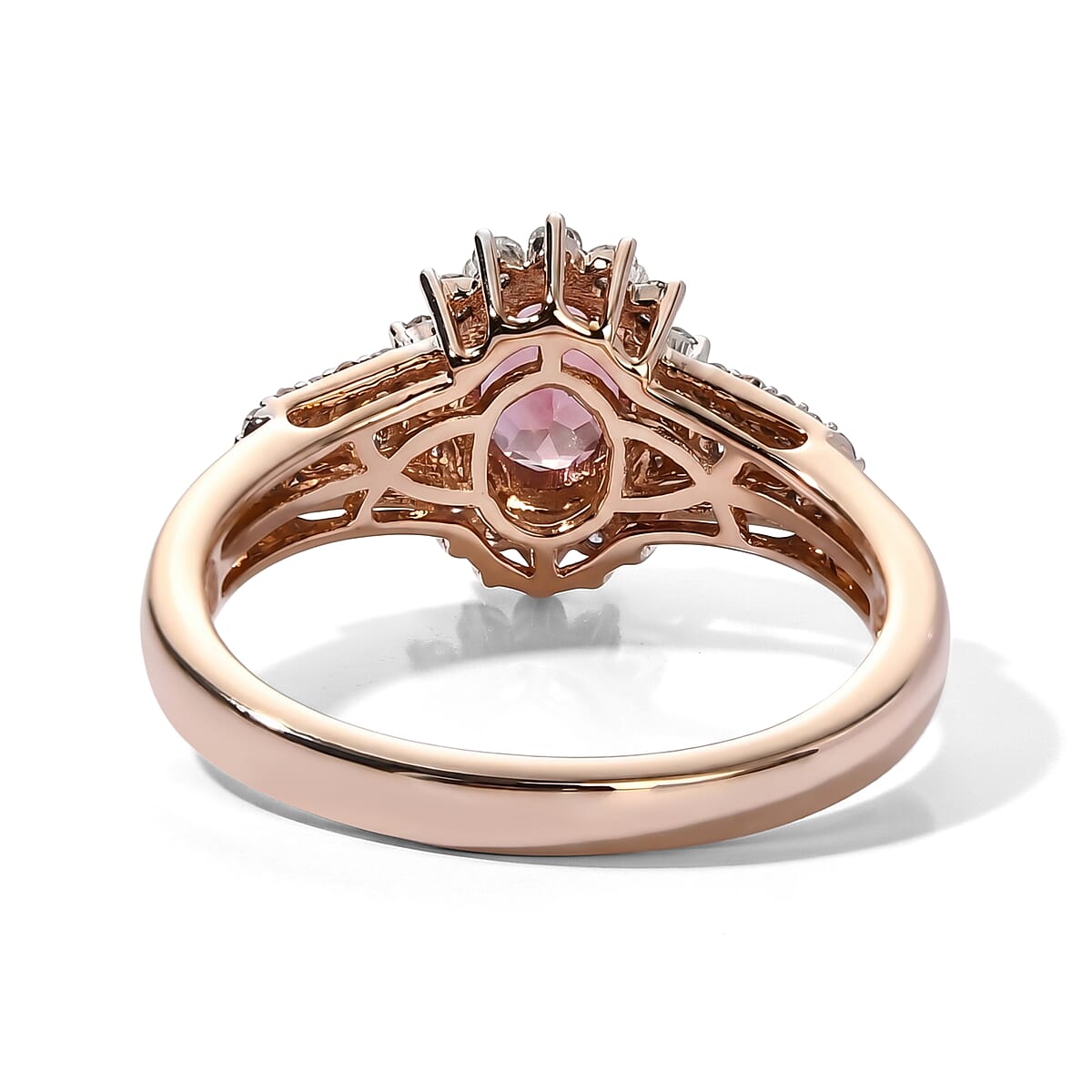Premium Blush Tourmaline and Luxuriant Lab Grown Diamond E-F VS 1.15 ctw Petals in Blush Ring in 10K Rose Gold (Size 6.0) image number 2