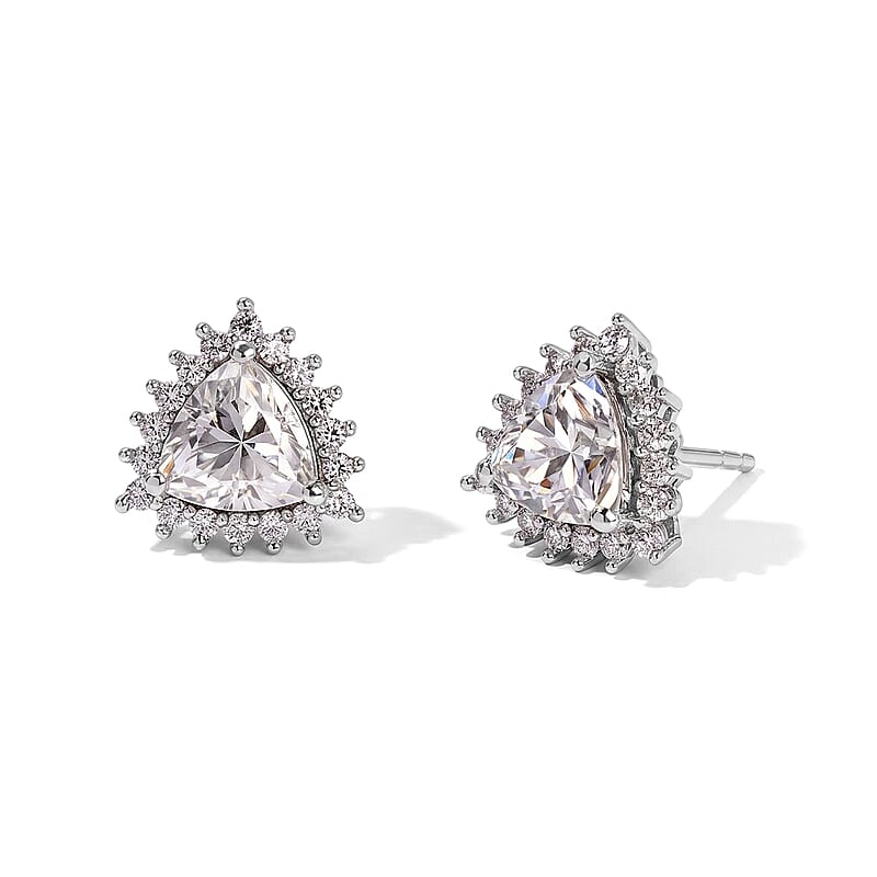 EverTrue Moissanite 2.85 ctw Cluster Earrings in Platinum Bond