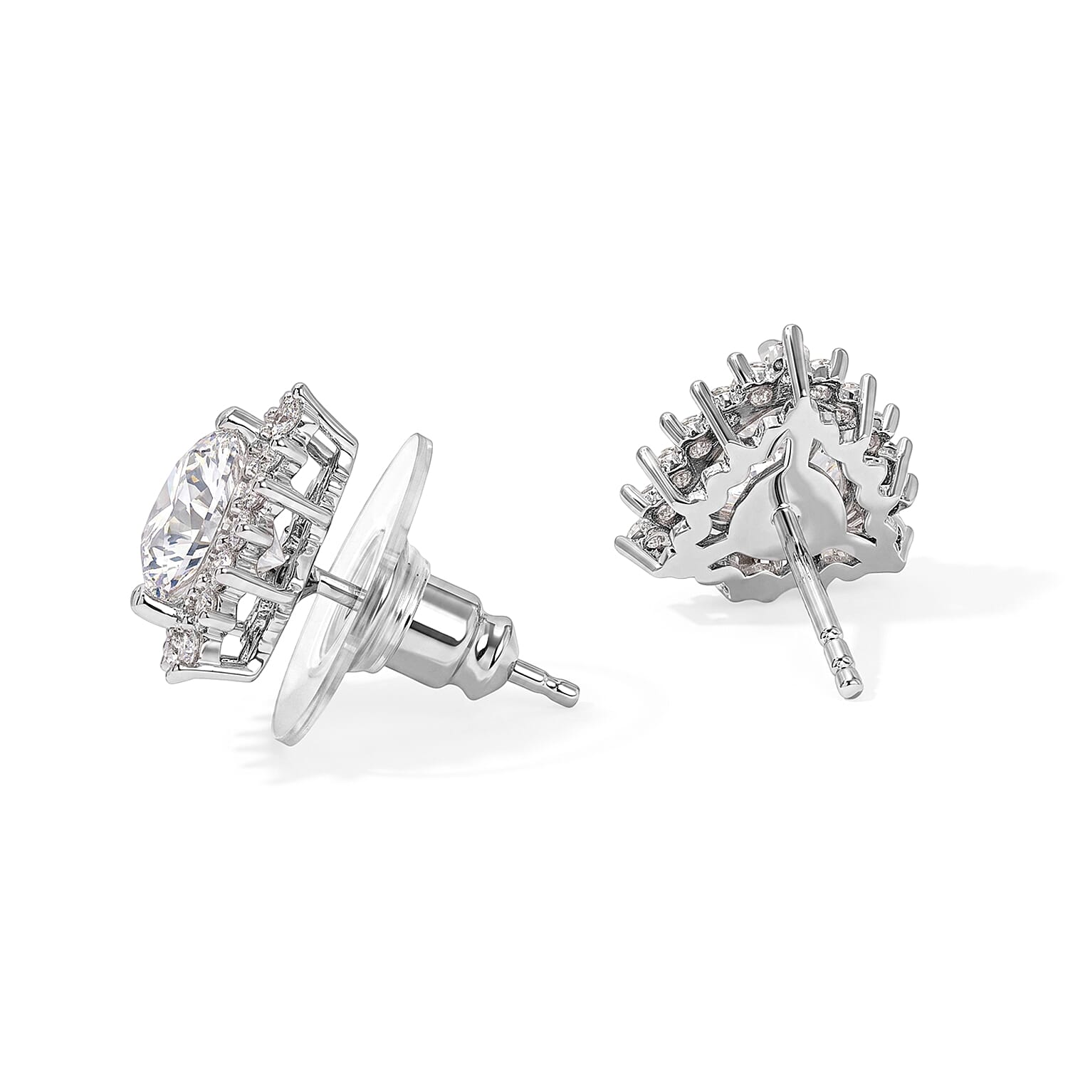 EverTrue Moissanite 2.85 ctw Cluster Earrings in Platinum Bond