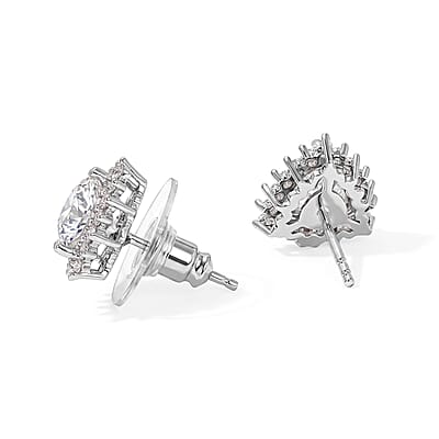 EverTrue Moissanite 2.85 ctw Cluster Earrings in Platinum Bond