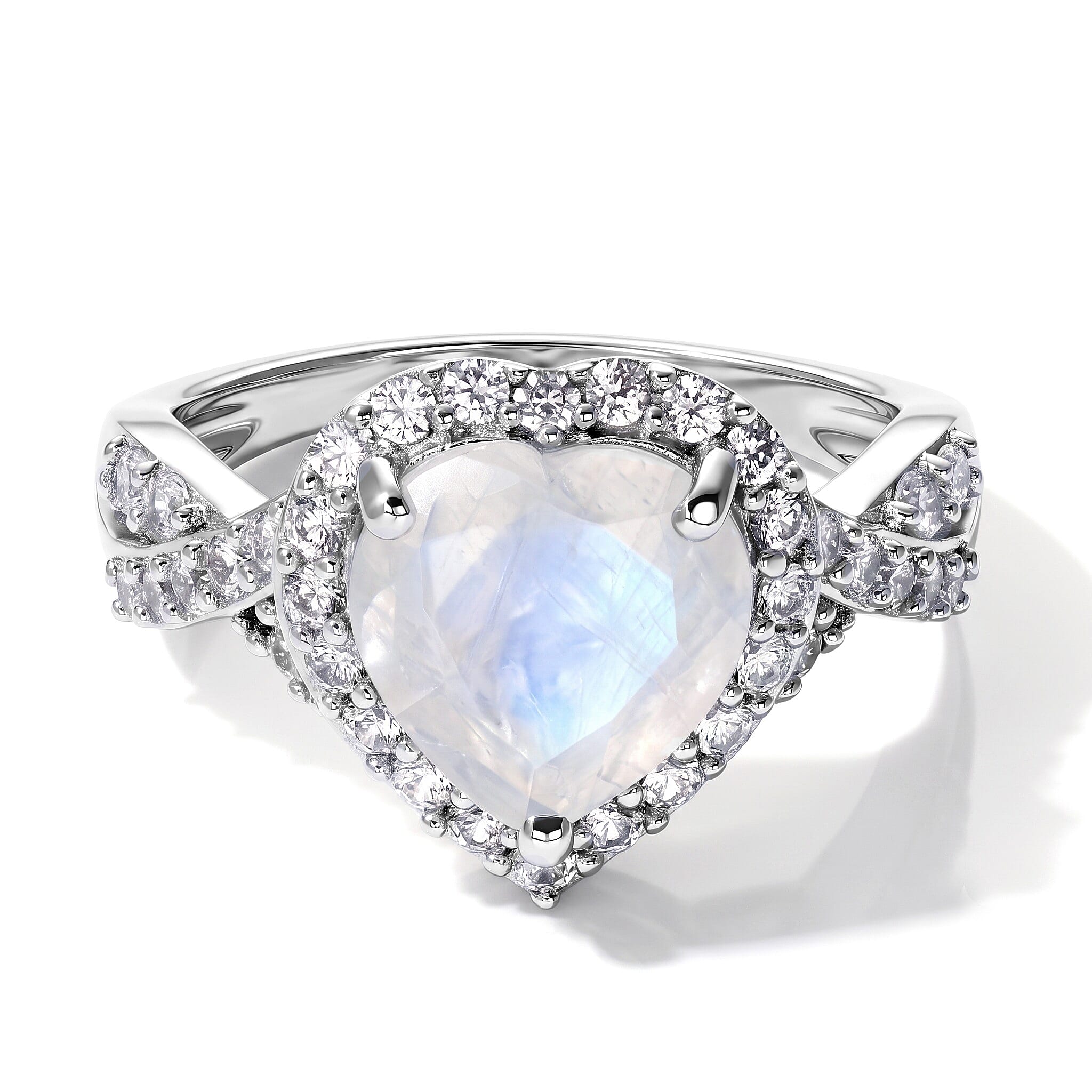 EverTrue Rainbow Moonstone and White Zircon 3.15 ctw Ring in Platinum Bond (Size 5.0)