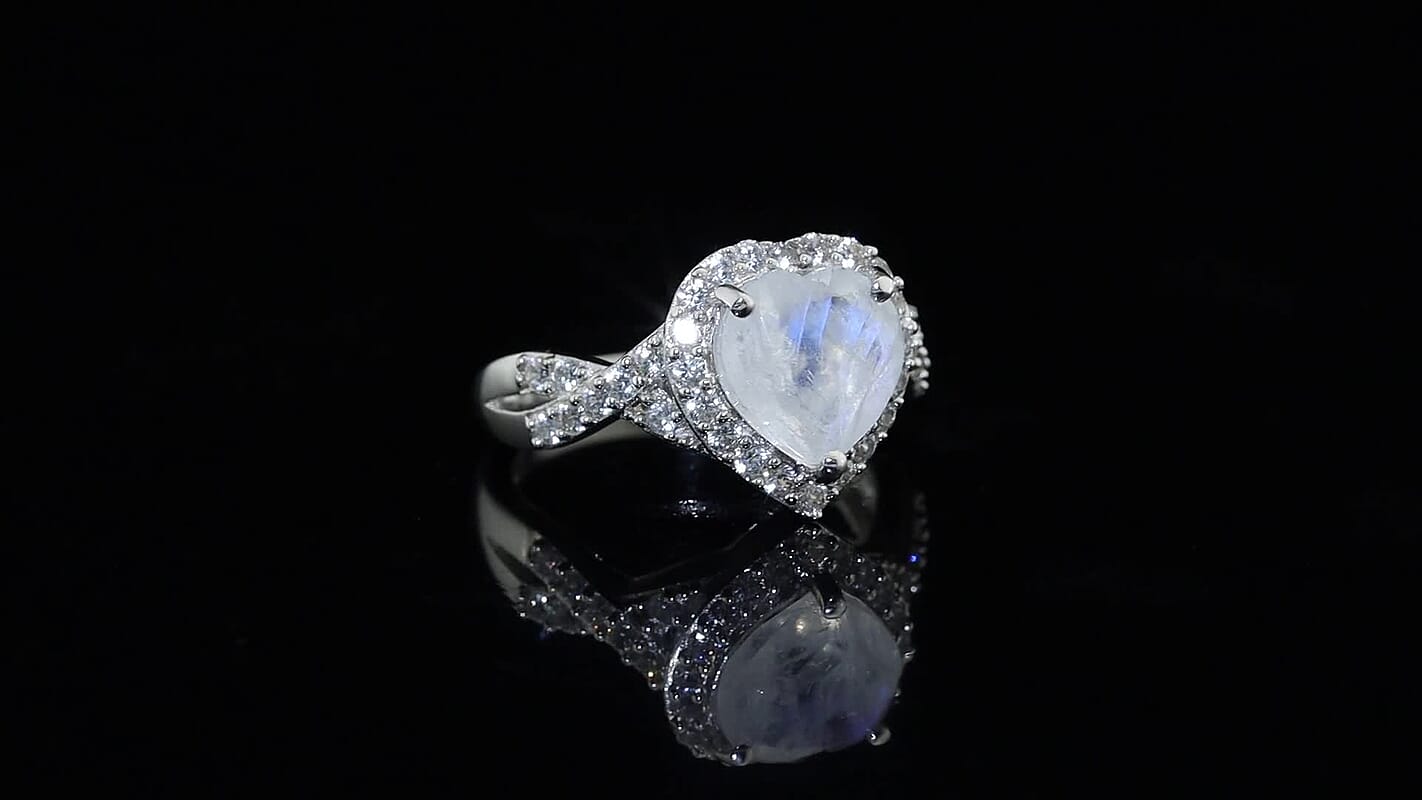 EverTrue Rainbow Moonstone and White Zircon 3.15 ctw Ring in Platinum Bond (Size 10.0)