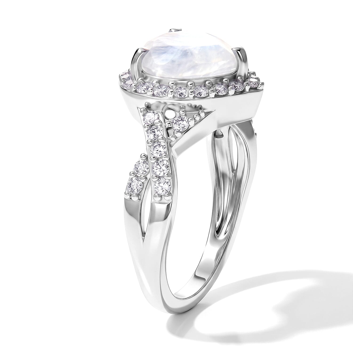 EverTrue Rainbow Moonstone and White Zircon 3.15 ctw Ring in Platinum Bond (Size 5.0)