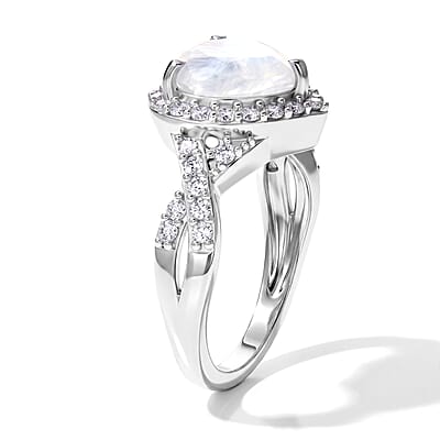 EverTrue Rainbow Moonstone and White Zircon 3.15 ctw Ring in Platinum Bond (Size 5.0)