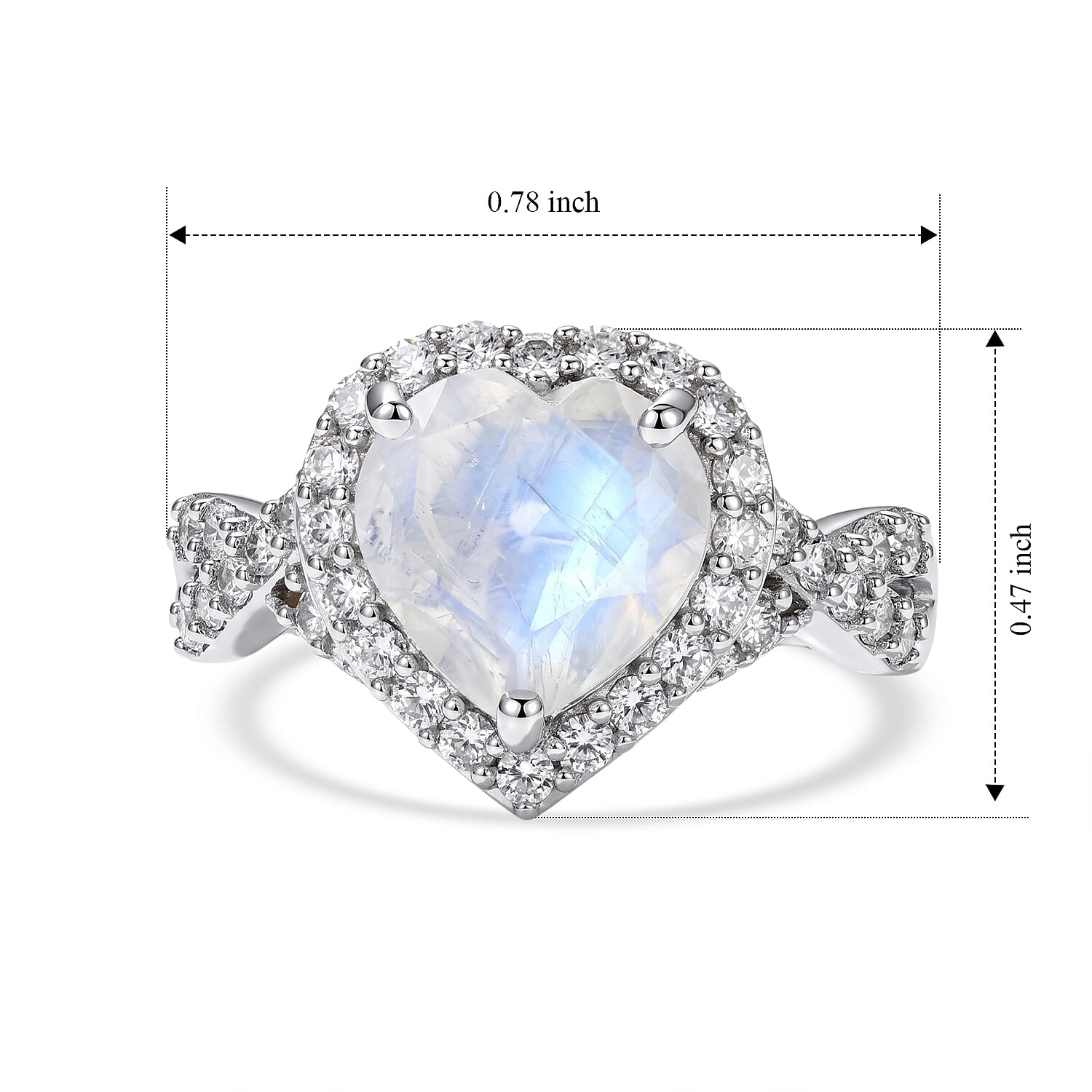 EverTrue Rainbow Moonstone and White Zircon 3.15 ctw Ring in Platinum Bond (Size 5.0)