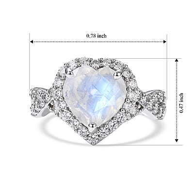 EverTrue Rainbow Moonstone and White Zircon 3.15 ctw Ring in Platinum Bond (Size 5.0)