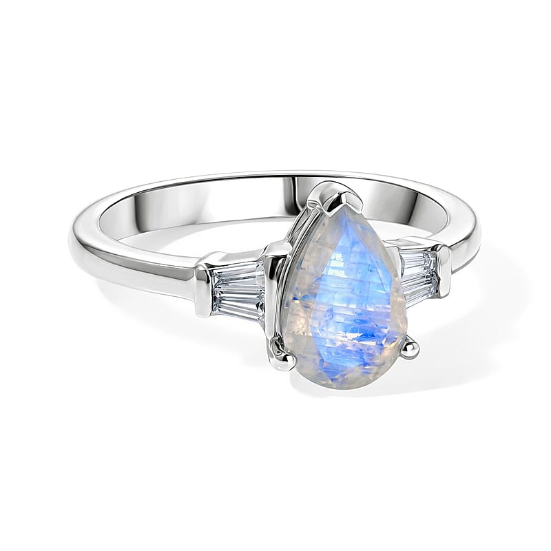 EverTrue Rainbow Moonstone and White Zircon 1.50 ctw Ring in Platinum Bond (Size 5.0)