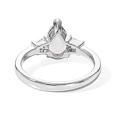 EverTrue Rainbow Moonstone and White Zircon 1.50 ctw Ring in Platinum Bond (Size 5.0)