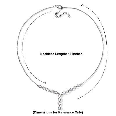 EverTrue Rainbow Moonstone and White Zircon 2.50 ctw Necklace in Platinum Bond and Stainless Steel 18-20 Inches