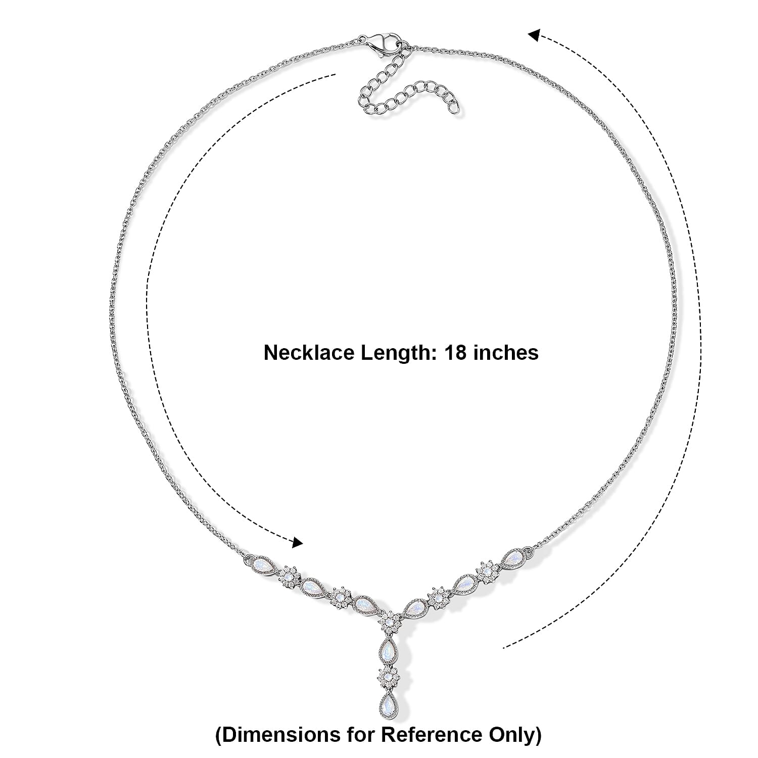 EverTrue Rainbow Moonstone and White Zircon 2.50 ctw Necklace in Platinum Bond and Stainless Steel 18-20 Inches