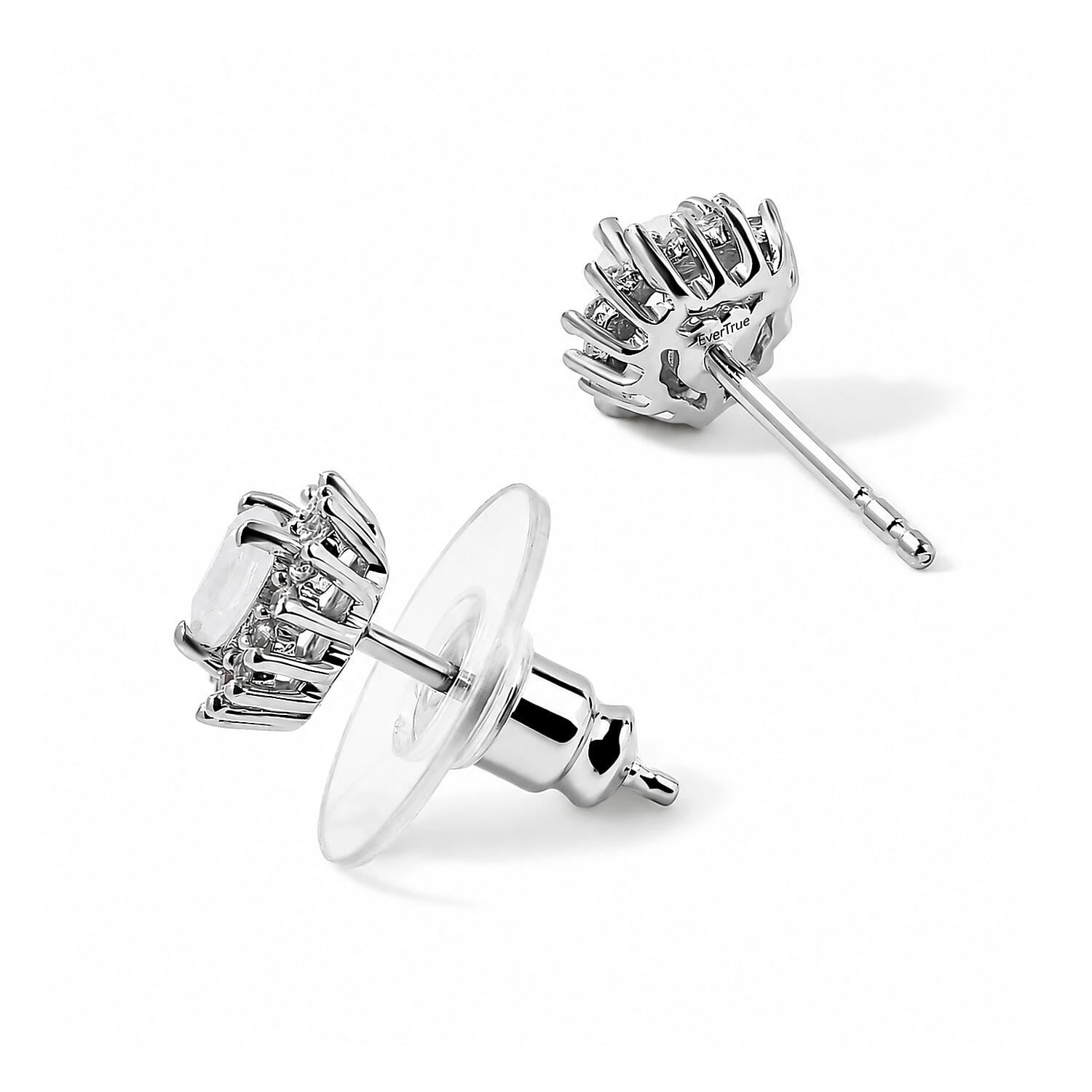 EverTrue Rainbow Moonstone and White Zircon 0.75 ctw Solitaire Stud Earrings in Platinum Bond
