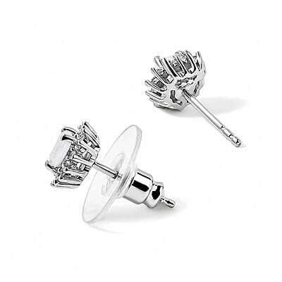 EverTrue Rainbow Moonstone and White Zircon 0.75 ctw Solitaire Stud Earrings in Platinum Bond